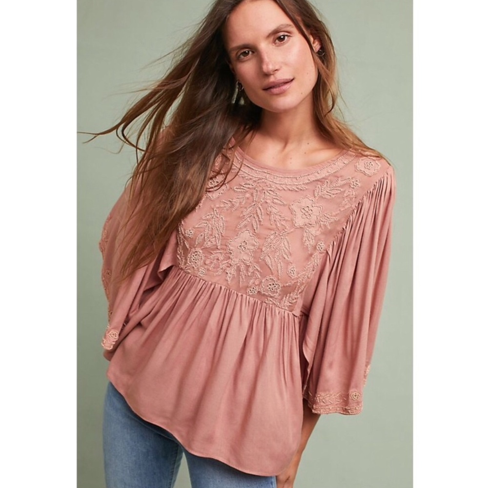 Anthropologie Love Sam Fluttered & Beaded Blouse